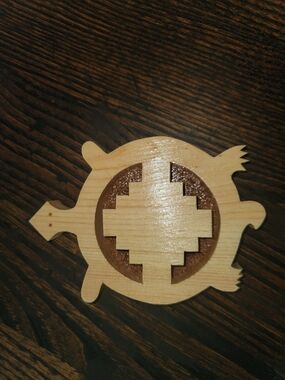 Handcrafted Decorative Wooden Turtle Coasters. Set of 4.
